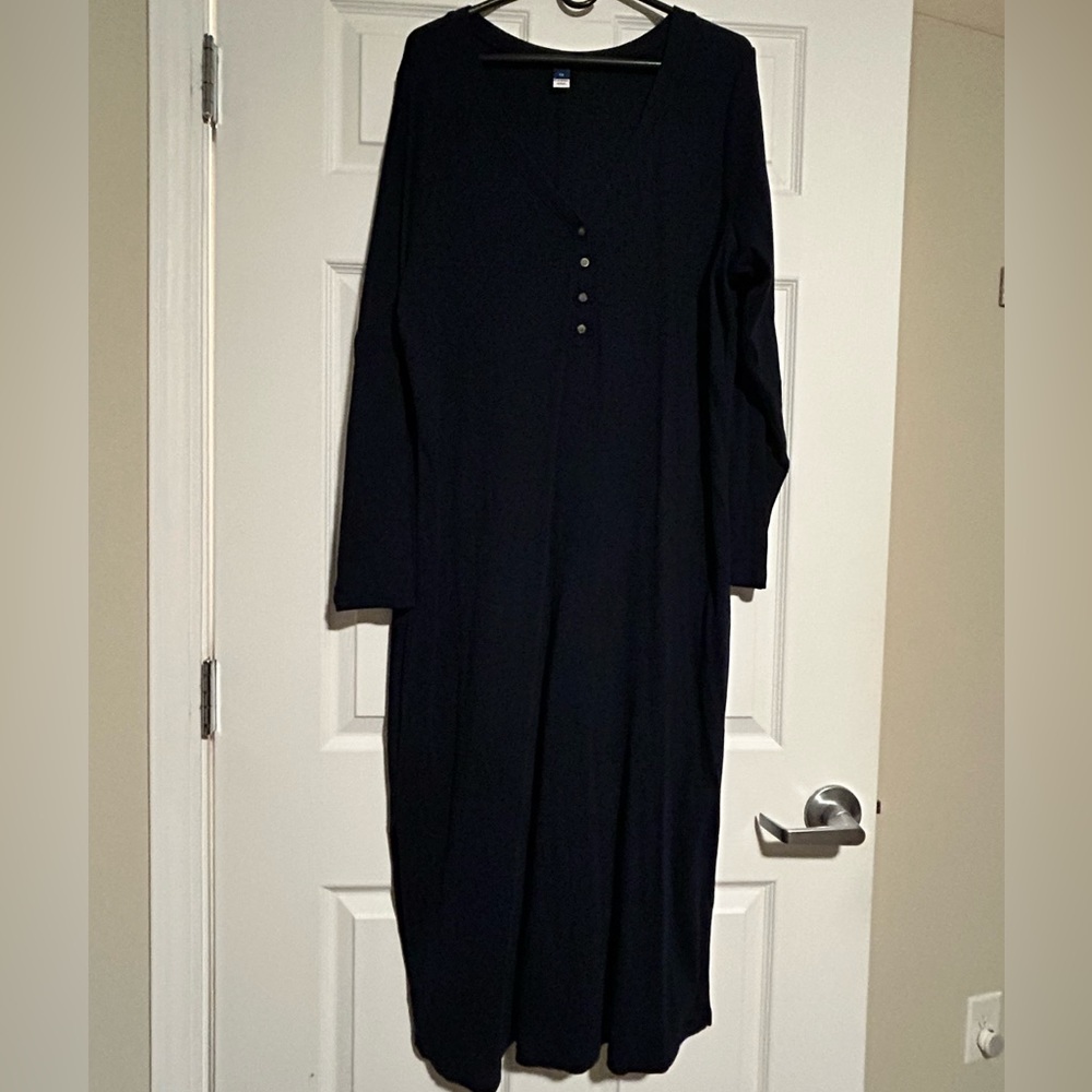 Navy blue sweater dress, long sleeve.